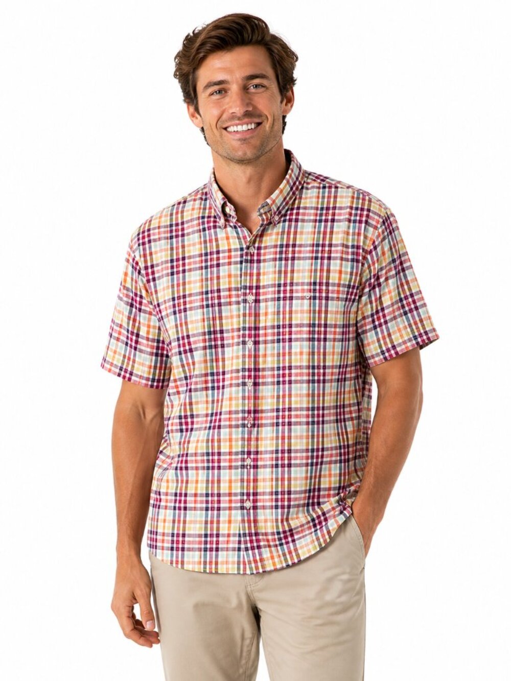Viyella Plaid Shirt XL Multicolor Cotton Short Sleeve Button Down No Iron